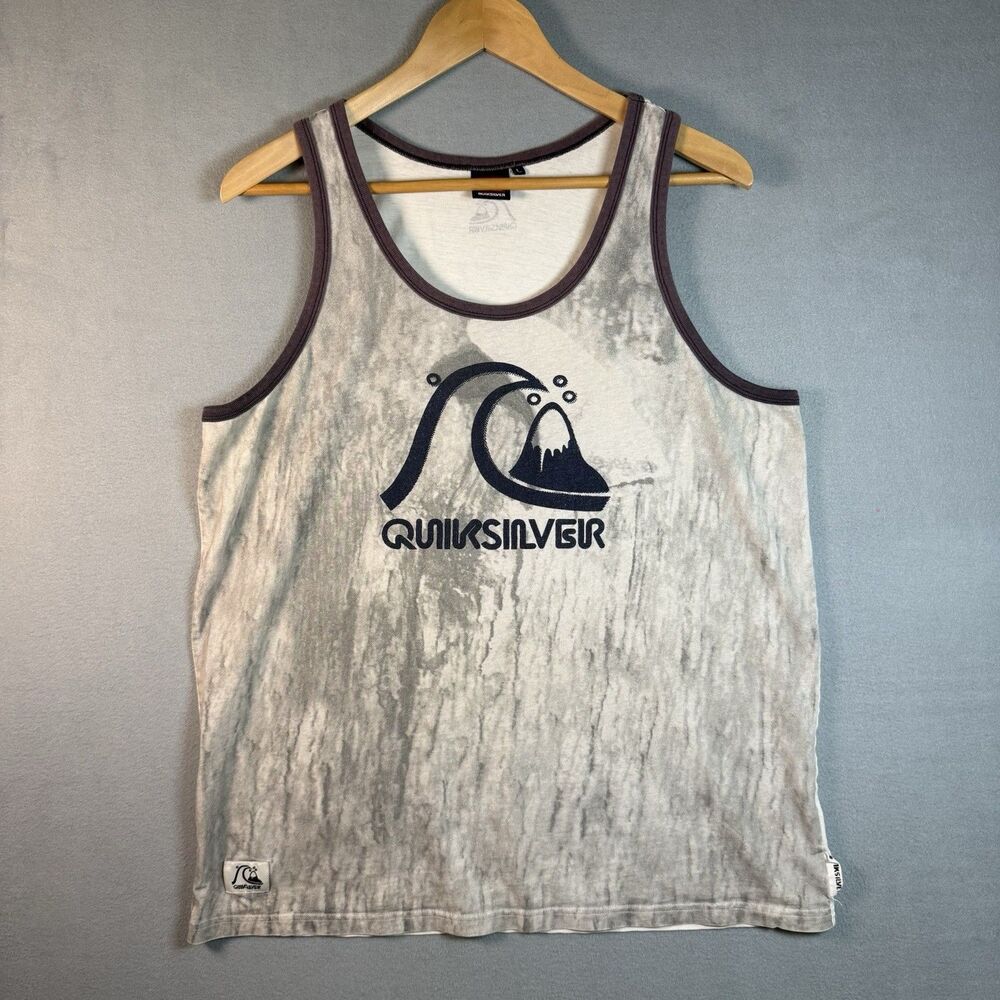 Quiksilver Tank Top Men's L Tie-Dye Marble Wash Wave Logo Ringer Tank